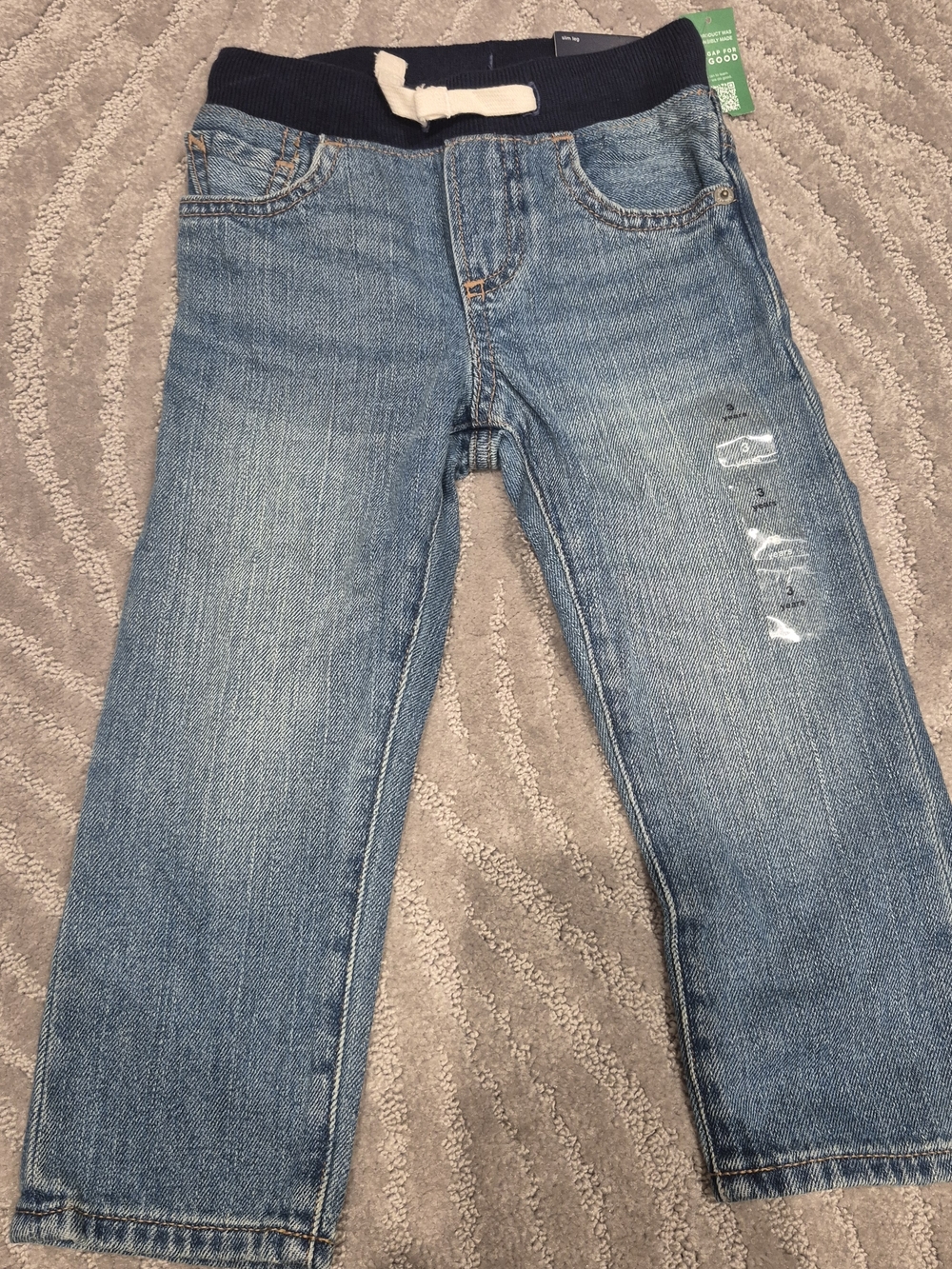 GAP 3T Blue Denim Pull-On Jeans with Navy Knit Waistband NWT
